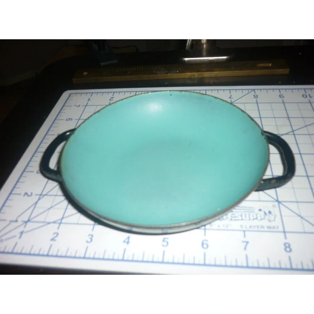 Vintage D Antonio Sizzling Servers Enamel Pan Teal Blue Two Handle Italy MCM